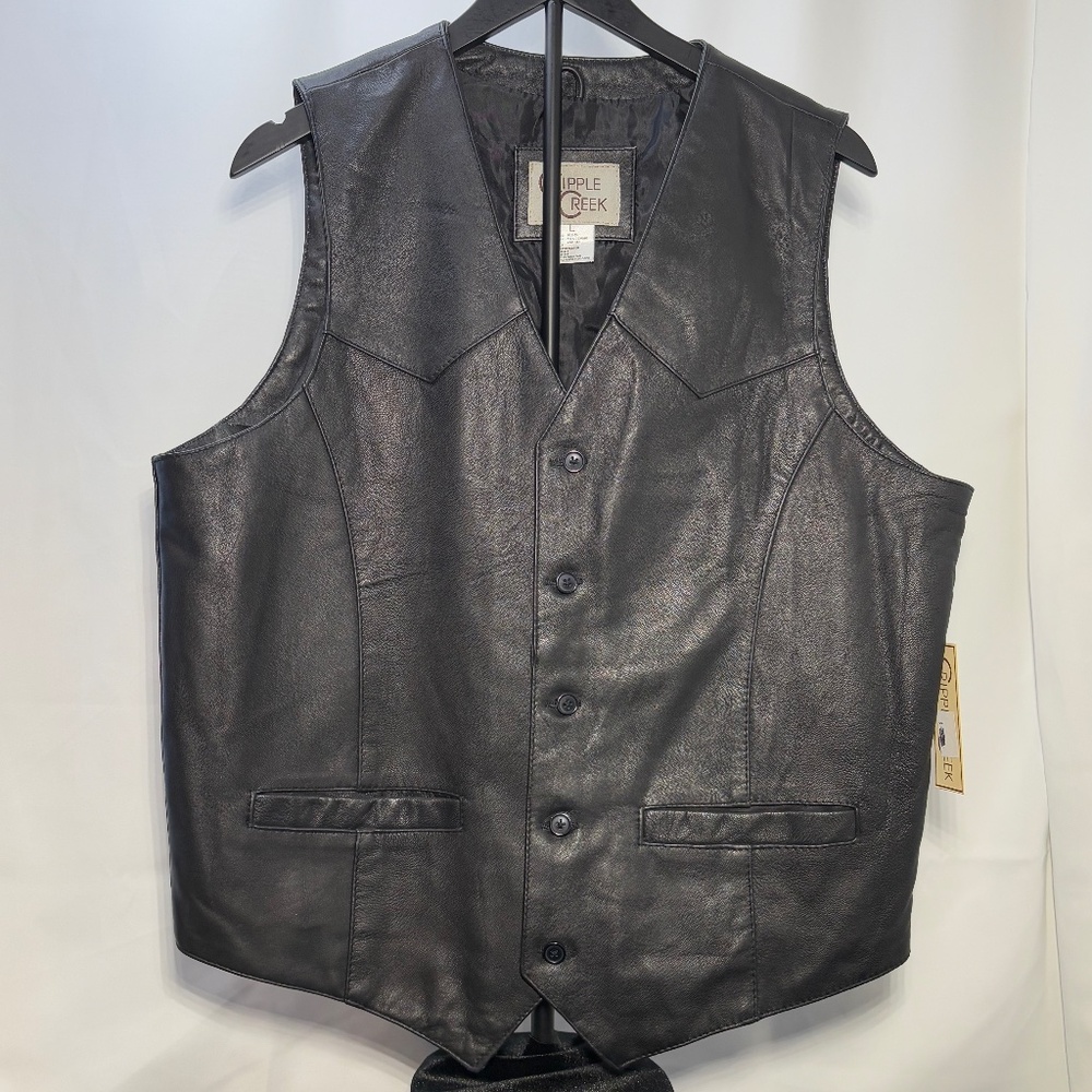Cripple Creek Black Leather Mens Vest sz Large New with Tags
